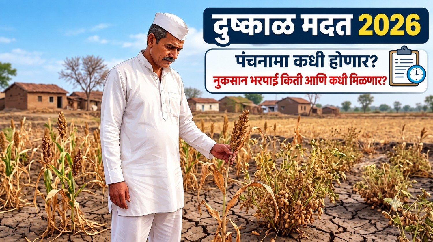 दुष्काळ मदत 2026 पंचनामा कधी नुकसान भरपाई किती मिळणार